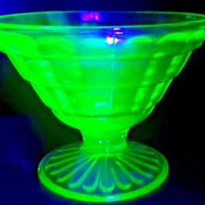Uranium Vaseline Green Block-Optic Cone Sherbet Cup